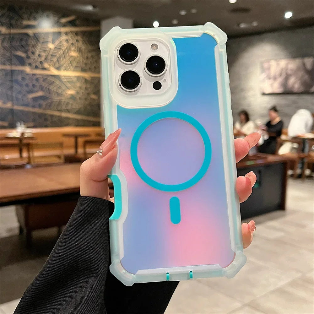 (iphone 15 Promax, Azul) Funda Para Iphone Con Soporte Para Carga Inalámbrica Y Doble Protección.