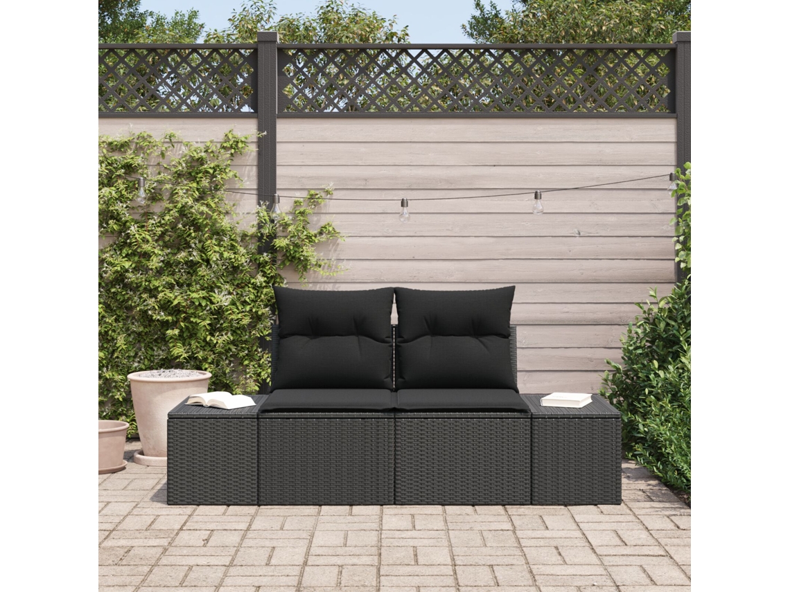 Sofá de jardín de 2 plazas con almacenaje y cojines de ratán negro Lovely Home