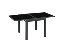 Mesa De Jardín Extensible, Aluminio, Cristal Templado, 80-160x80x75cm, Negra.