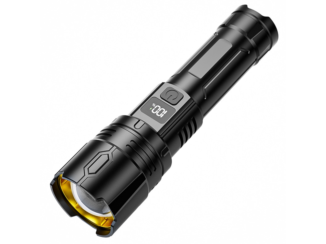 Linterna Led Recargable 1800mah, 4 Modos De Iluminación Con Salida Usb Y Función Power Bank (negro)