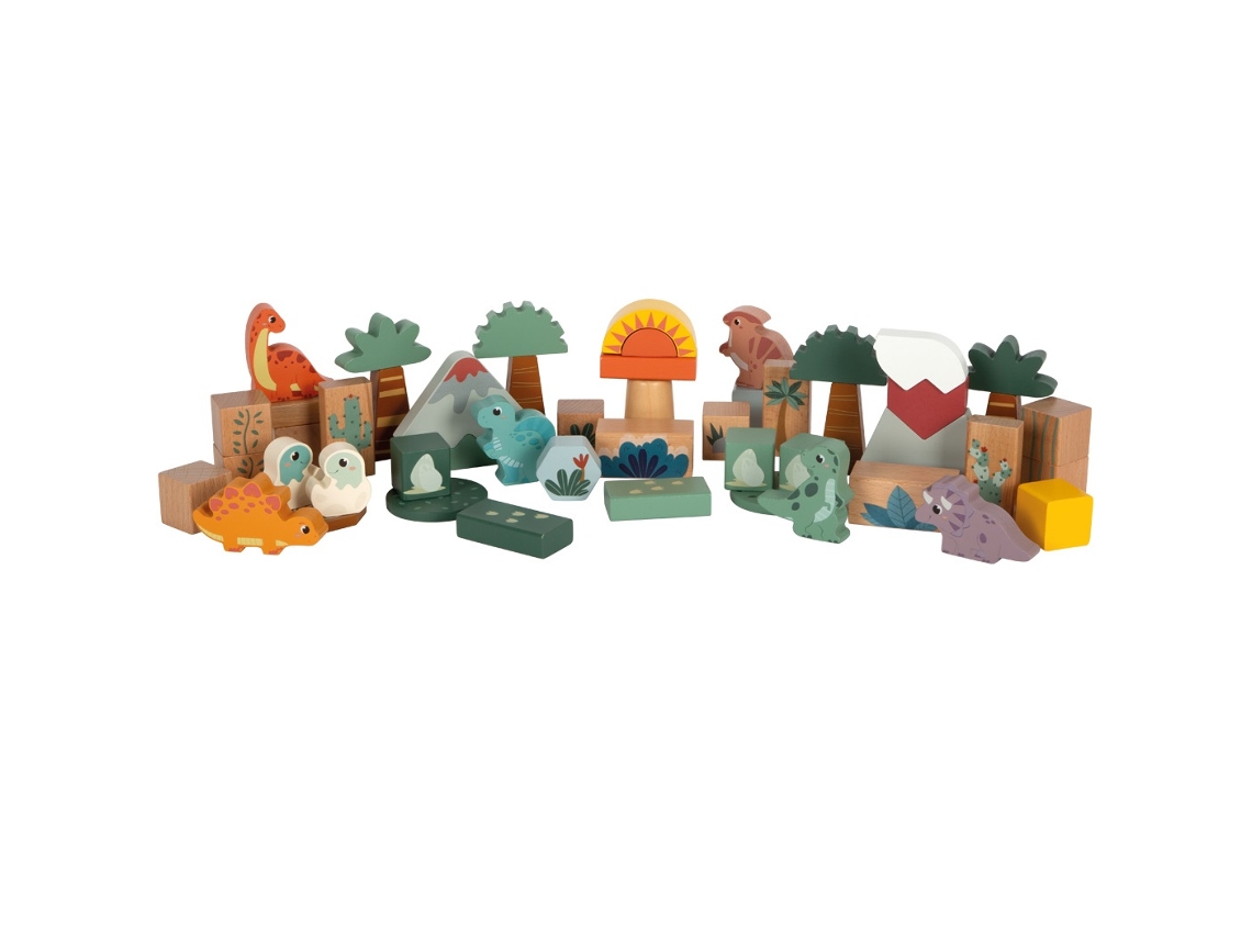 Bloques de madera para construir un dinosaurio.