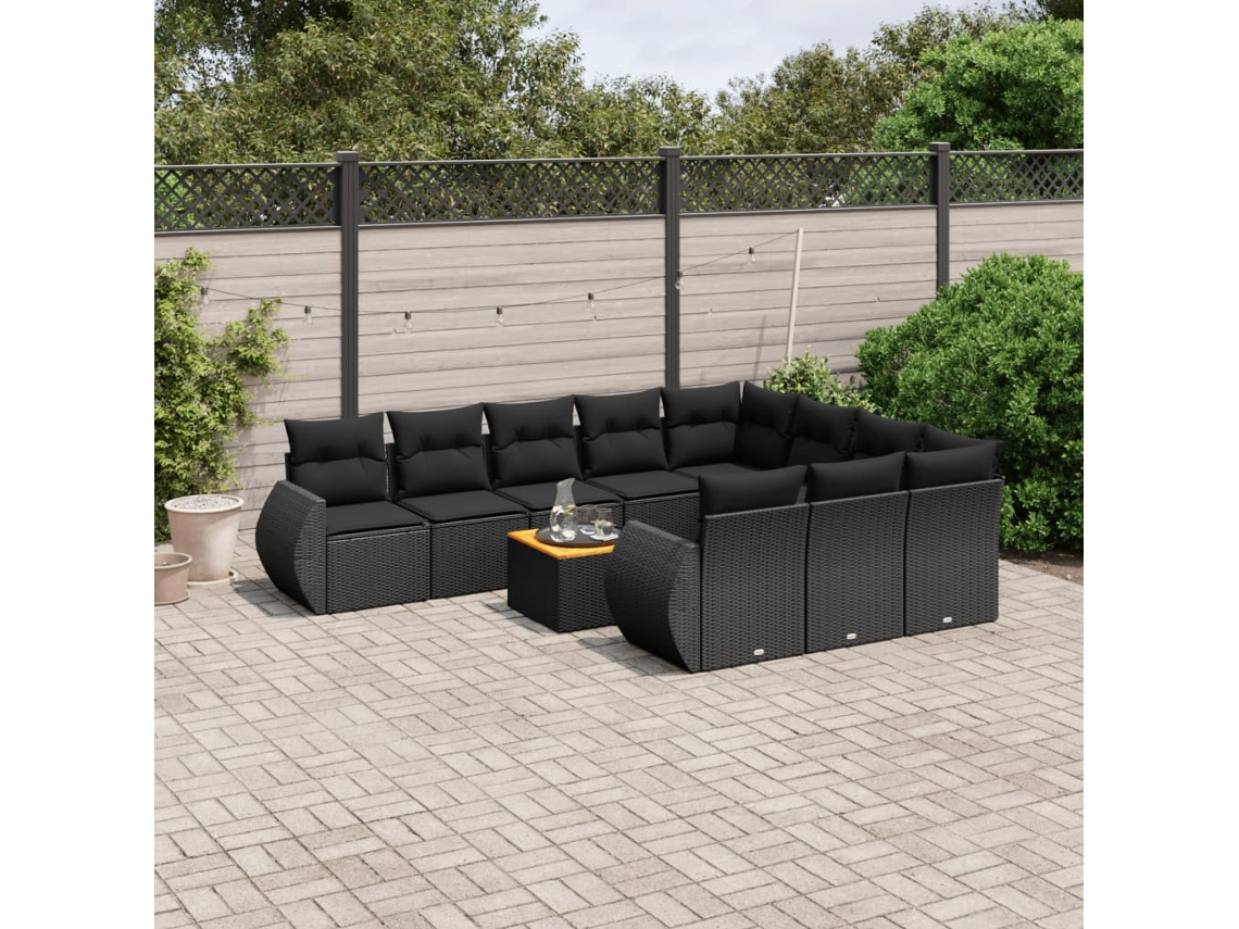 Conjunto de sofás de jardín de 11 piezas DKD Home Decor con cojines de mimbre negros