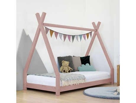 Cama tipi infantil NAKANA 90 x 180 rosa pastel BENLEMI