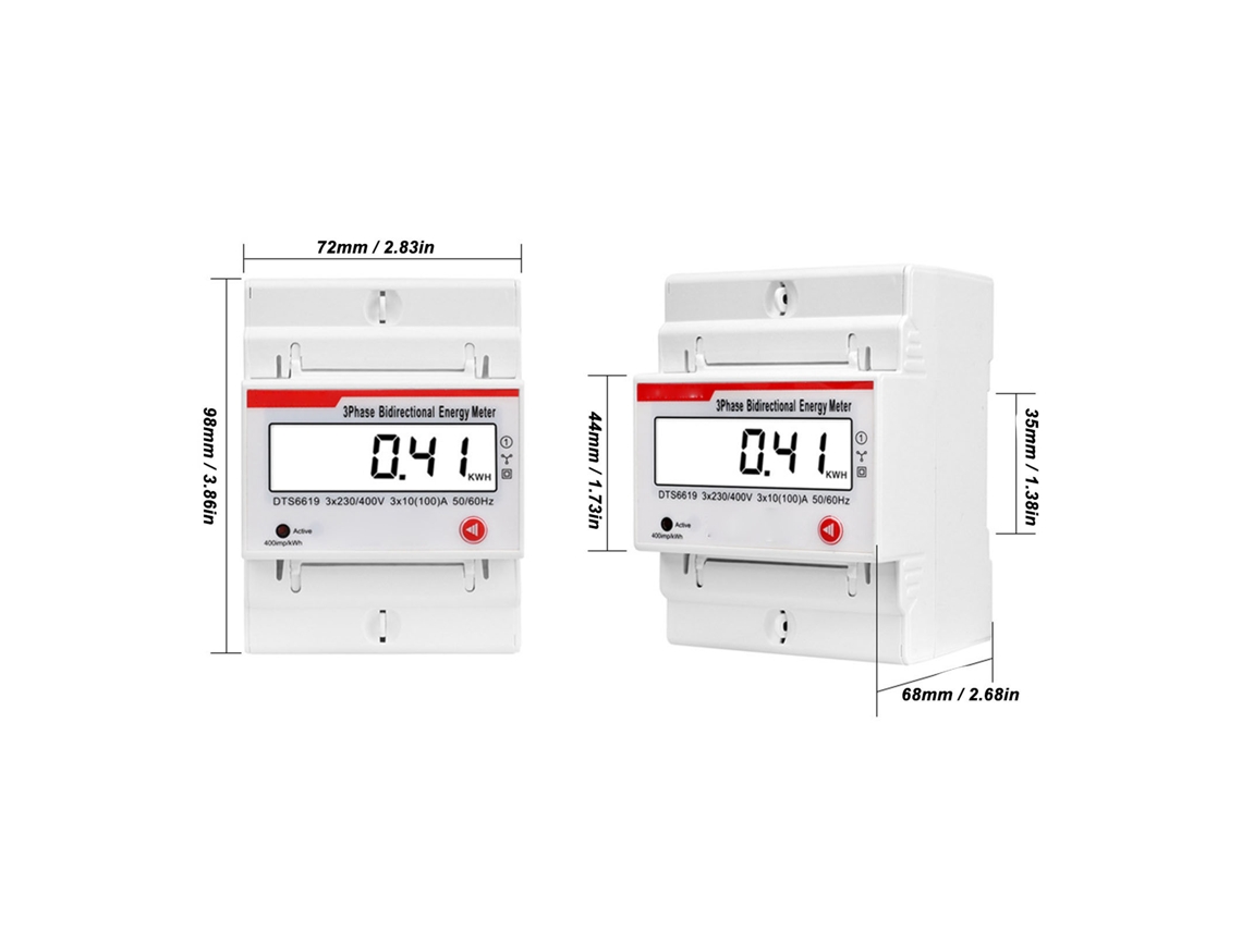 Medidor de energía trifásico 2026as, 4 pantallas LCD Hilos multifuncionales bidireccionales, 10-100 A, 230 V/400 V, para montaje en riel DIN.