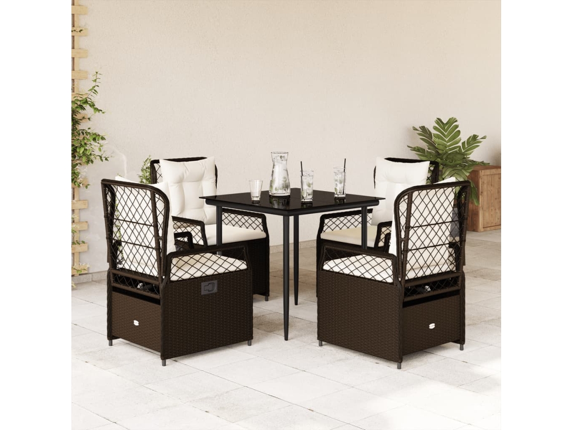 Juego de comedor de jardín de 5 piezas con cojines de mimbre marrón de DKD Home Decor