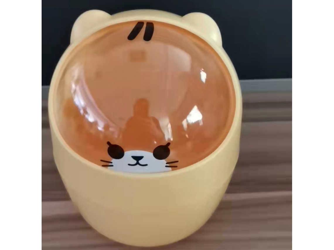 Papelera de mesa mini Baok-Cute con tapa, abertura grande, papelera de plástico desmontable, amarilla