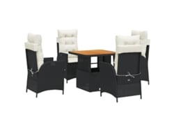 Juego de 5 piezas de comedor de jardín con cojines de mimbre, color negro, EXCLUSIVA DE LA CASA