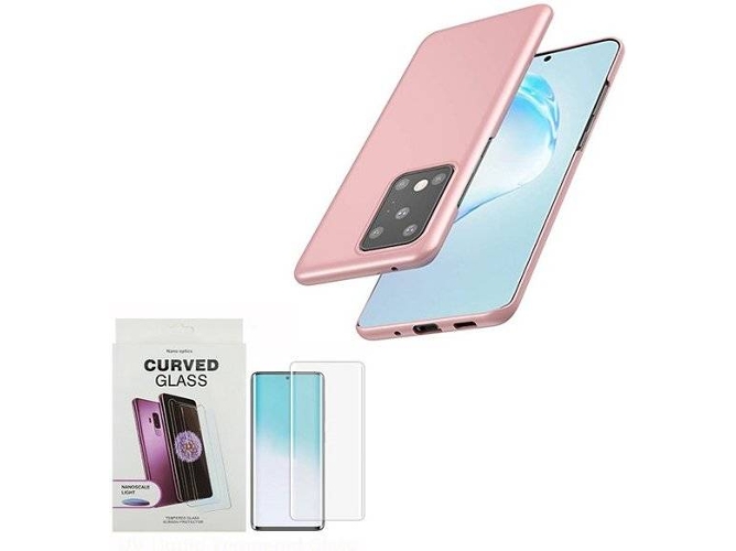 Kit Carcasa y Protector de Cristal Templado Samsung Galaxy S20 Ultra Slim Rosa