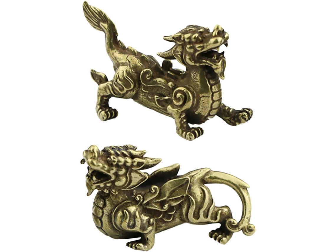 Figuras Decorativas Cobre Dorado Símbolo Prosperidad Diseño Elegante Delicado Dormitorio Templo Par Feng Shui