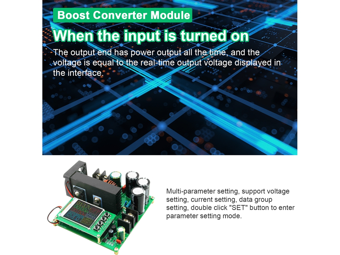 Módulo conversor Boost 900w Cc Cv Entrada Dc9-60v Saída Dc10-120v 15a Com Display Tft 1.77 Polegadas