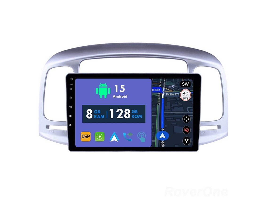 Coche Radio Android Auto Autoradio 8GB RAM 128G ROM CarPlay Navegación GPS Pantalla Táctil RoverOne para Hyundai Accent 3 2006 - 2011  