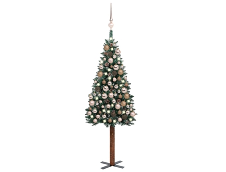 Árbol de Navidad VIDAXL delgado con luces y bolas verde ( (150 cm)