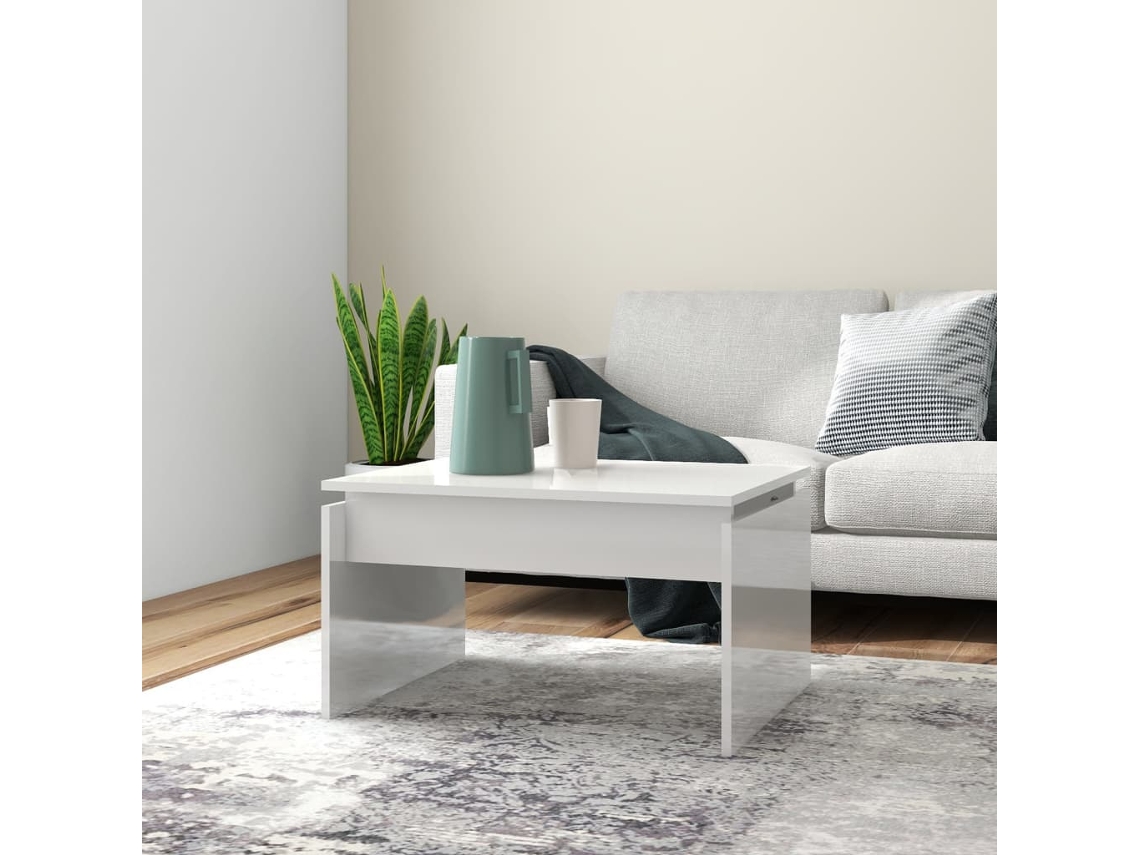 Mesa de centro HARLANV1 con detalles en madera, blanco brillante (68x50x38 cm)