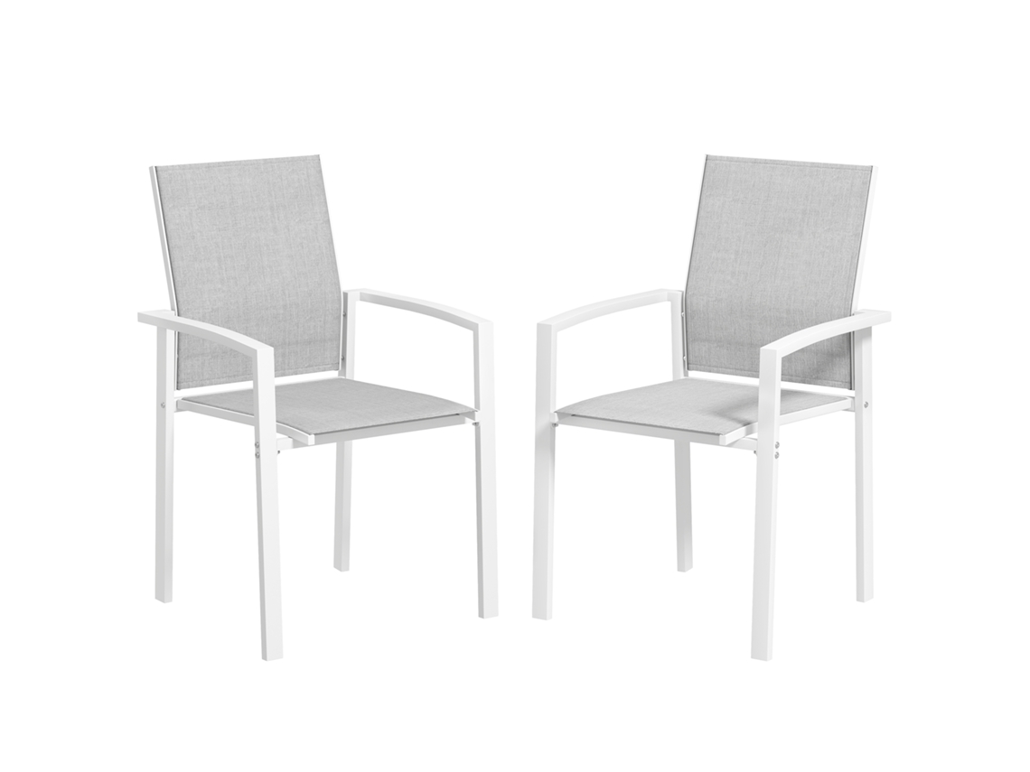 Conjunto 2 Cadeiras Jardim Empilháveis Tecido Respirável Braços Cinza Claro