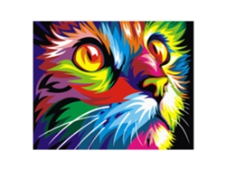 Tela con diseño para colorear por números, 40 x 50 cm. Estampado de gatos multicolor. Incluye pinzas y las pinturas necesarias.