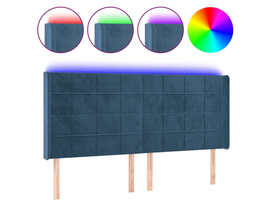Cabecero Con Led VIDAXL Azul Terciopelo (163x16x118/128 cm)