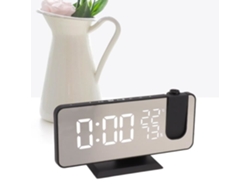 HURRISE Reloj Despertador de Proyección Digital Radio FM Reloj Despertador Digital LED Inteligente Reloj Despertador de Lino con Letras Blancas