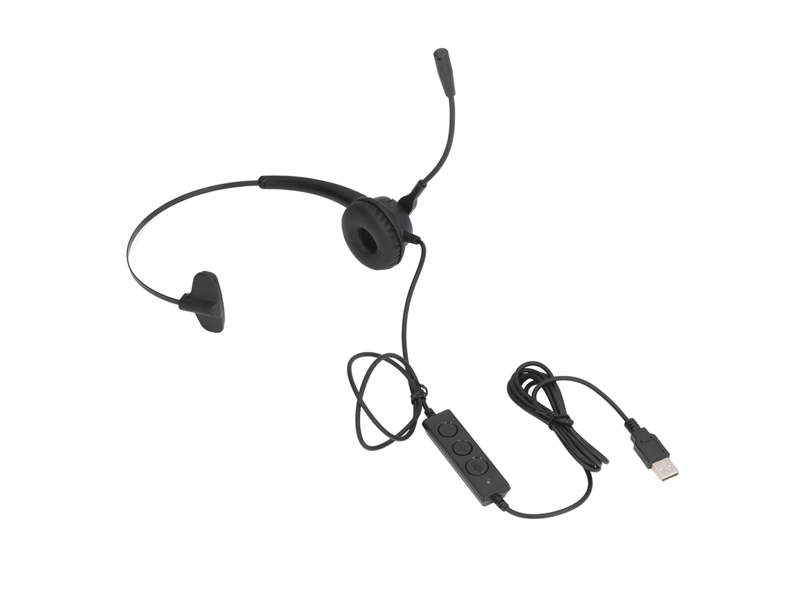 Fone de ouvido com microfone USB ajustável e cancelamento de ruído para call center e mesa de trabalho.