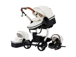 Carrito 3 En 1 Bebé Combinado Asiento Coche Nacelle Trio Reversible Cuero Pu Ruedas A Prueba De Pinchazos Canejo Blanco. Bazarland30