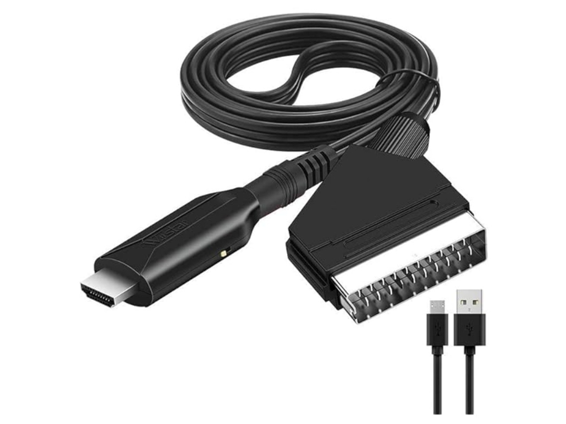 Convertidor Scart A Hdmi, Adaptador De Audio Y Vídeo Todo En Uno Con Entrada Scart Y Salida Hdmi, Cable Usb, Hd 720/1080p Sky Blu-ray