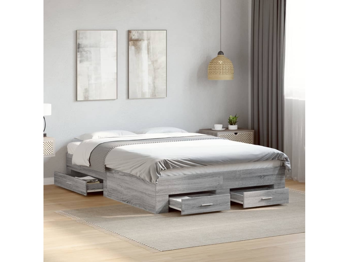 Cama Con Cajones Madera Ingeniería Gris Sonoma 120x190 Cm