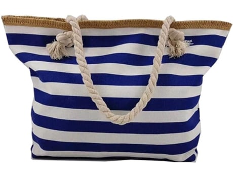Bolso De Playa Grande De Lona A Rayas - Cierre De Cremallera Superior - Forro Impermeable - Bolso De Hombro Para Viaje De Mujer, Azul ZMDECQNA