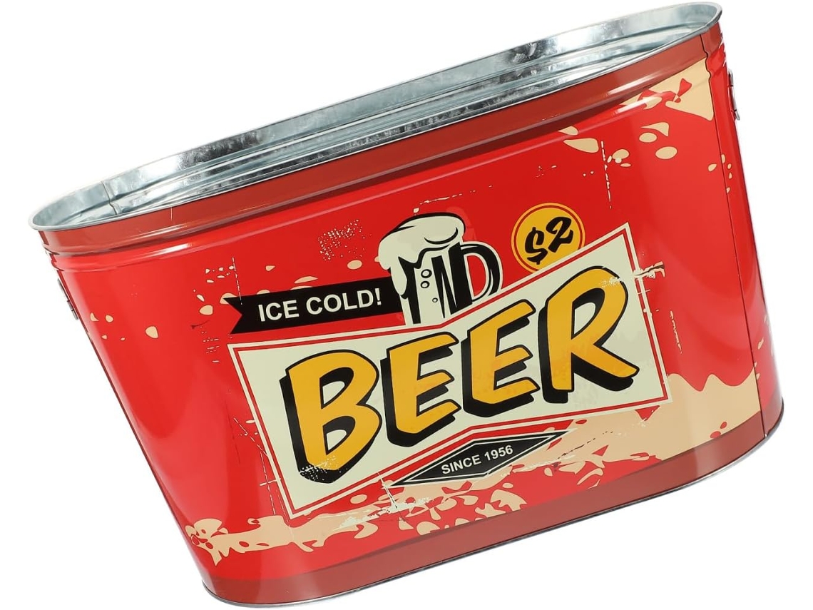Balde De Metal Vermelho Para Gelo, Ideal Para Bebidas E Cerveja, Perfeito Para Cafés E Karaokês.
