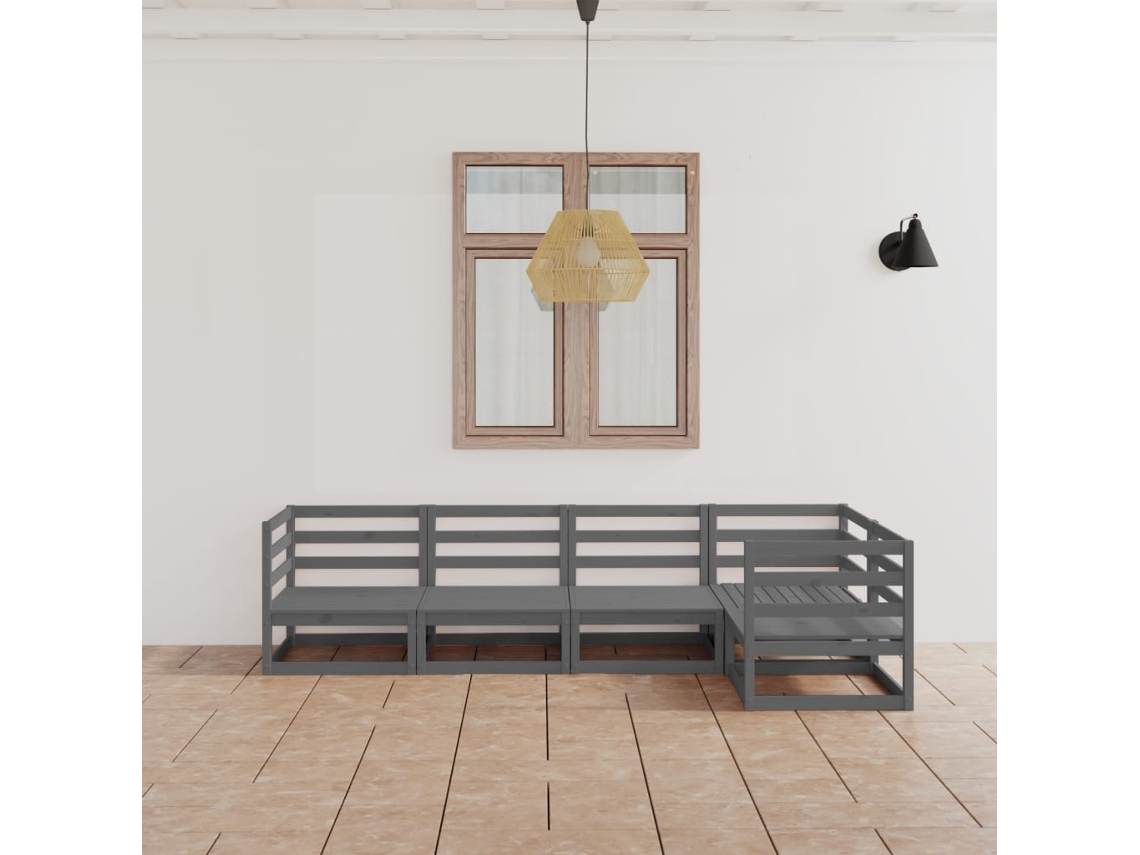 Conjunto de salón de jardín de 5 piezas DKD Home Decor en pino macizo gris