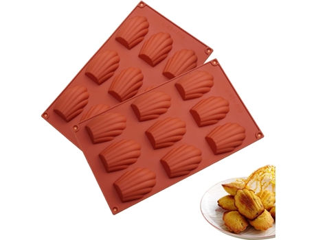 moldes antiadherentes de silicona para magdalenas, molde para hornear pasteles en forma de concha (rojo ladrillo)