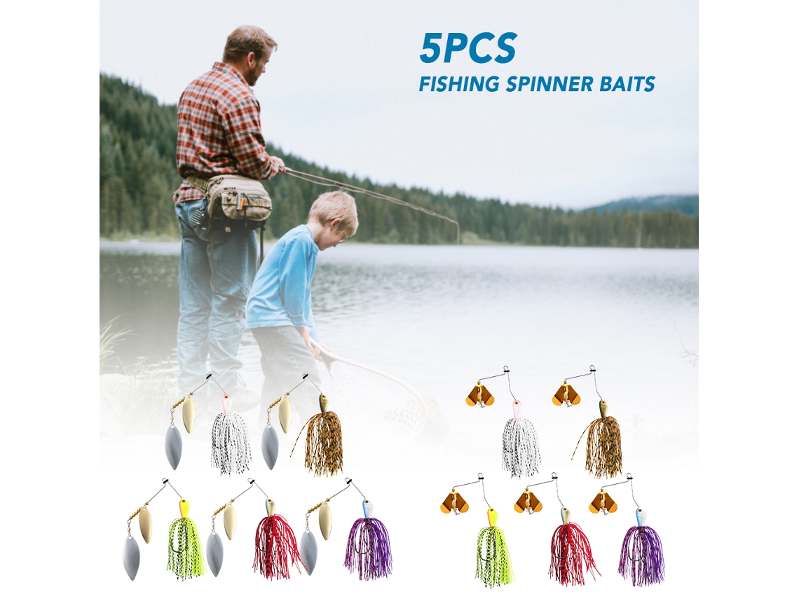 2026rebe-kit De 5 Spinner Baits De Pesca 20g 25g Con Anzuelo De Púa Para Agua Salada Y Dulce