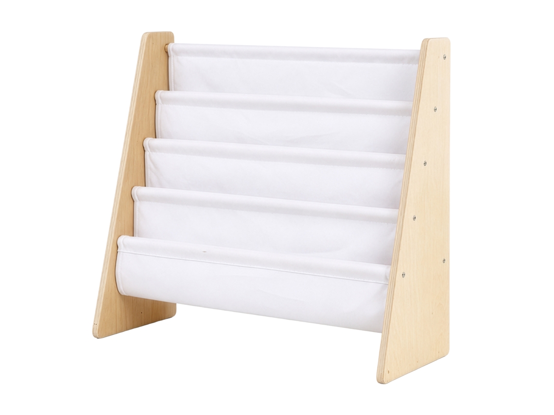 Relaxdays Estante De Livros Infantil, A X L X P: 60 X 63 X 39 Cm, 4 Compartimentos Em Tecido, Montessori, Branco/natural