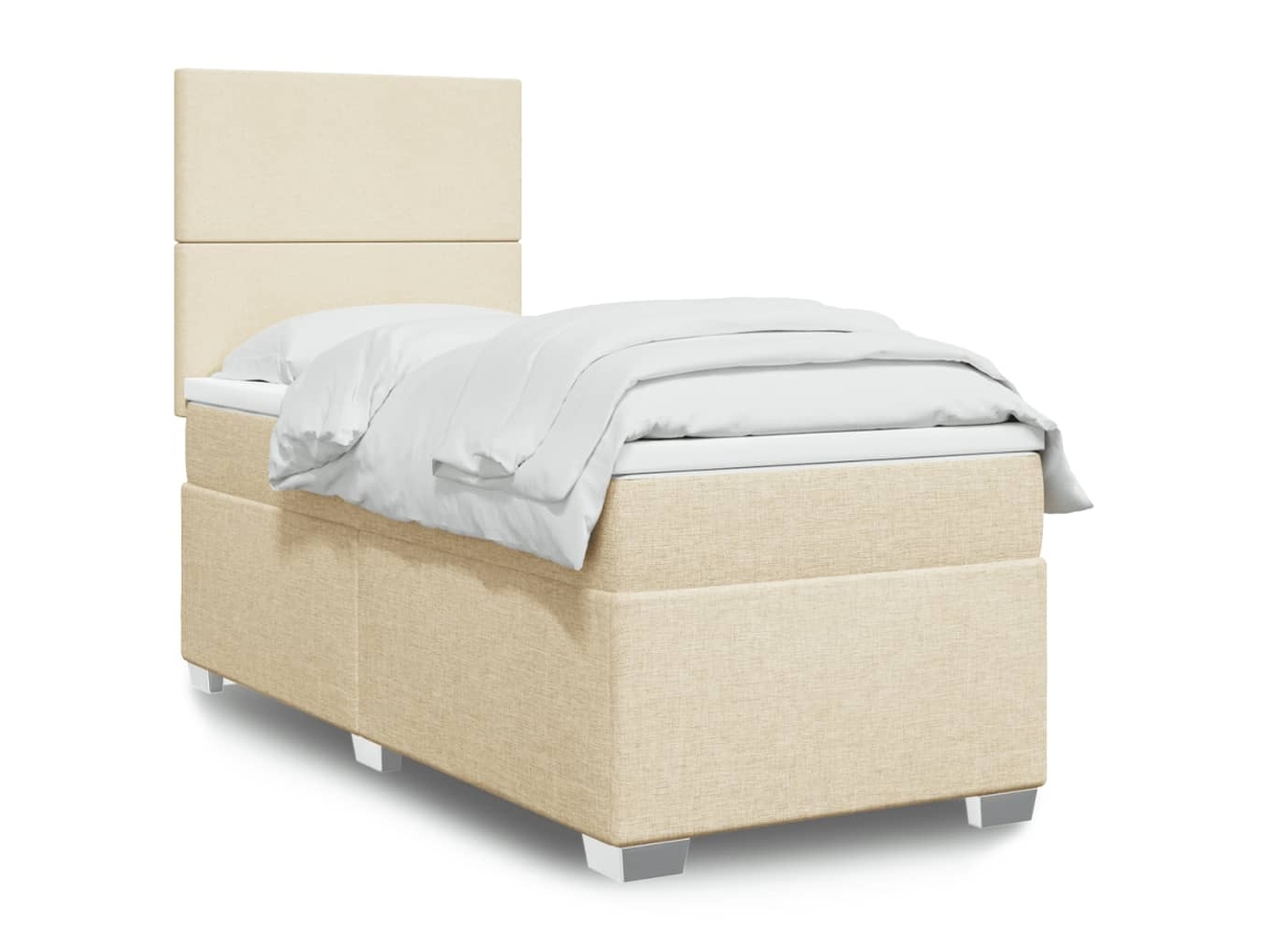 Cama Box Spring Con Colchón Tela Color Crema 90x200 Cm
