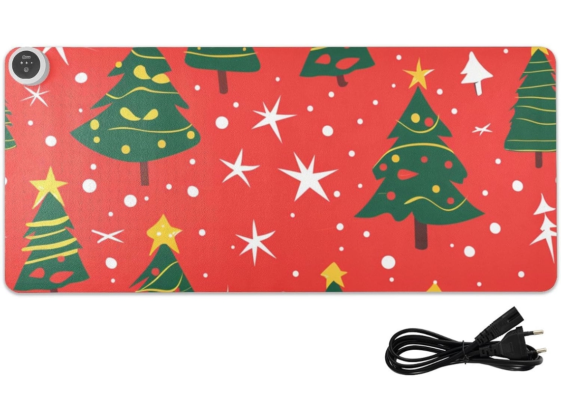 Besportble Alfombrilla De Ratón Calefactable De Poliuretano Con Estampado De Árbol De Navidad Sobre Fondo R...