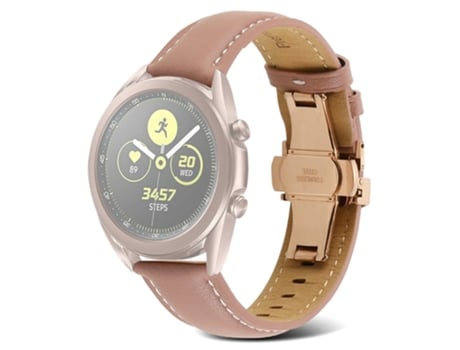 Correa de piel auténtica 22mm línea de costura para Huawei Watch GT 3 Pro 46mm/Garmin Venu 2 - rosa oscuro