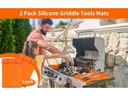 Alfombrillas de silicona para parrilla, accesorios para barbacoa, color naranja, juego de 2