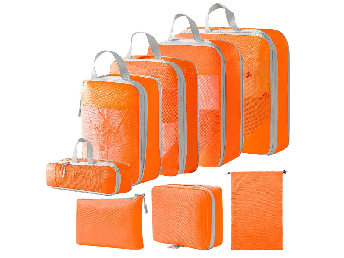 Conjunto De Bolsas Organizadoras Para Malas, Com Bolsa Digital E Nécessaire, Pacote Com 8 Chrui (laranja)