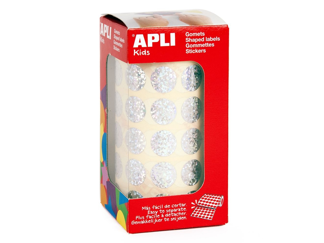 Gomets Autoadesivos APLI en Rollo - Circular - Ø15Mm - Holográfico