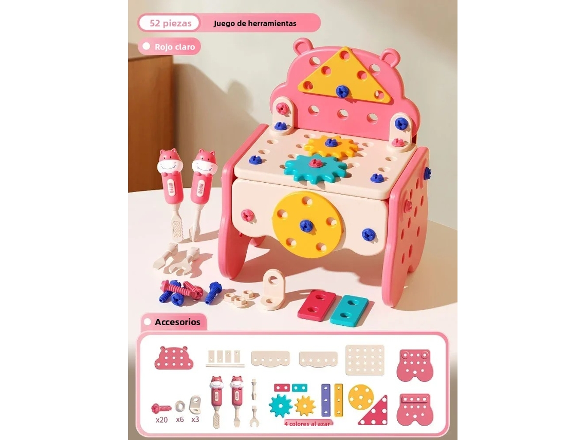Kit de herramientas para niños - Simulación de taladrado y extracción de tornillos - Educativo - Mdug (Rojo claro, 52 piezas)