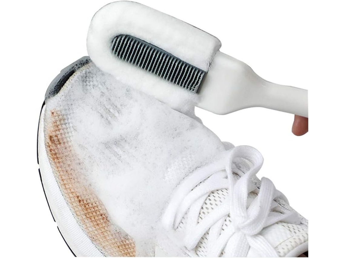 Brocha Profesional Para Limpieza De Zapatos, Limpiador De Brocha Para Zapatos Multifuncional Con Mango Largo (blanco)