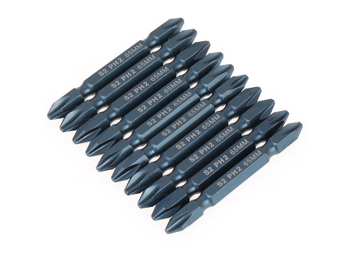 Conjunto 10 Bits De Parafusadeira De Aço S2 Com Cabeça Cruzada Dupla 1/4 Polegada 65mm Ph2