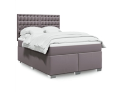Cama Box Spring Con Colchón Cuero Sintético Gris 160x200 Cm