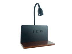 Aplique LED de pared para interior con puerto USB y carga inalámbrica, rotación de 360°. Mdug (negro)