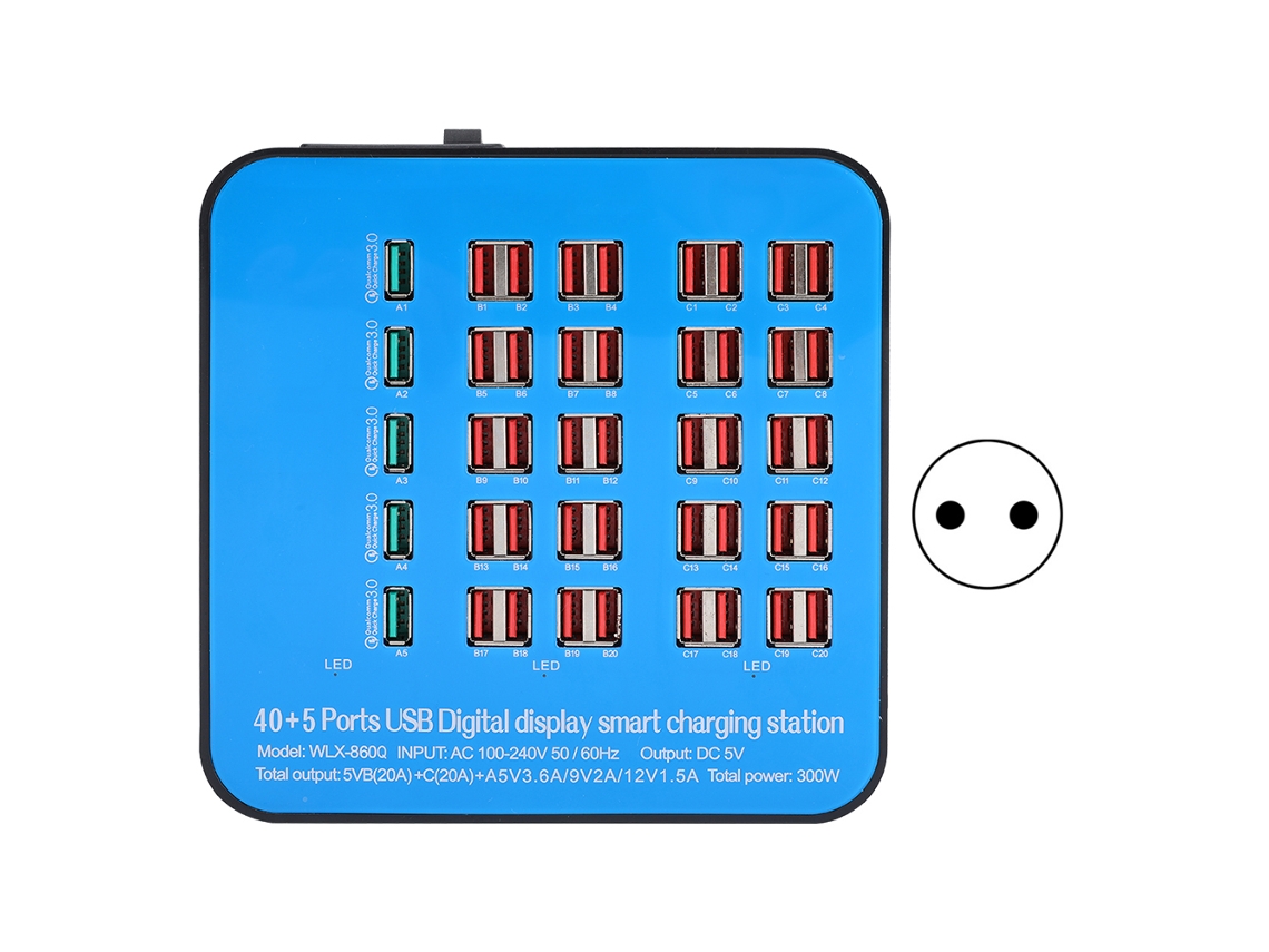 Estación De Carga Usb Inteligente De 45 Puertos 300w Con Carcasa De Pc Abs Retardante De Llama