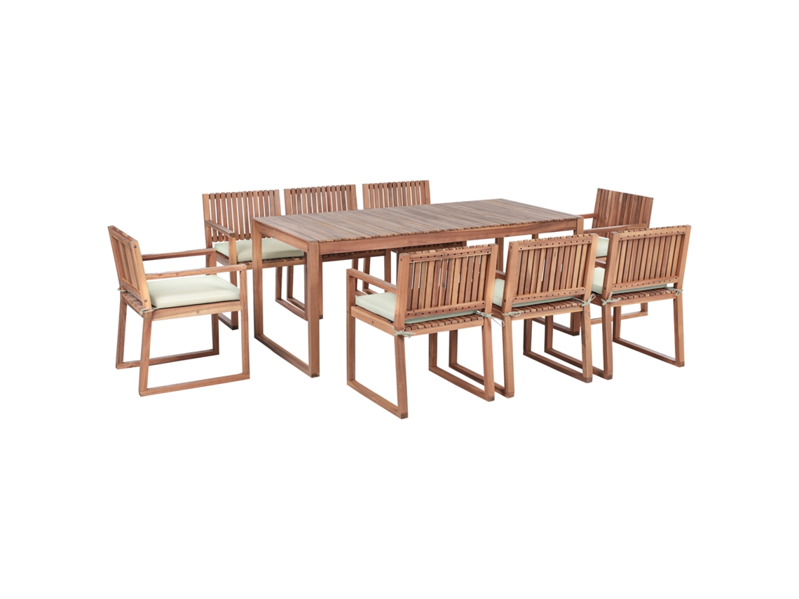 Conjunto De Jantar De Exterior Para 8 Pessoas Beliani Sassari Premium De Madeira De Acácia Certificada Castanho 180x90x75