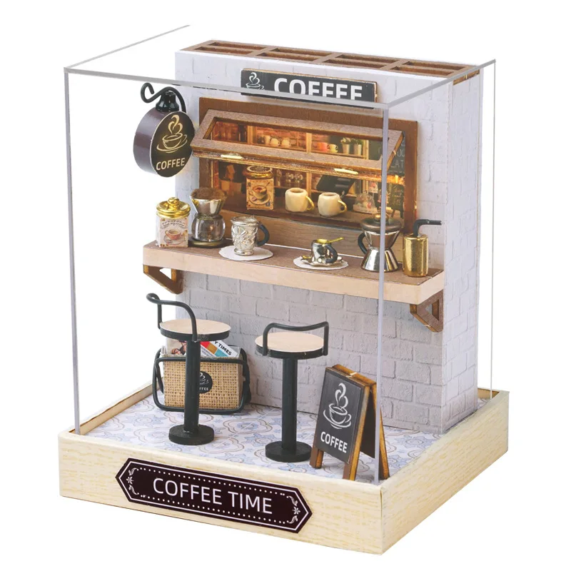(qt048f) Casa de muñecas miniatura de madera para armar, con muebles y luces, juguete miniatura muy popular.