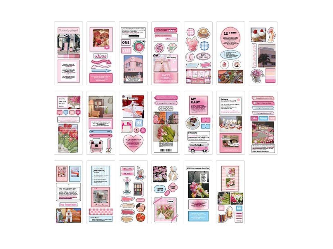 20 pegatinas para álbumes de recortes y diarios, pegatinas decorativas autoadhesivas, manualidades, corazón rosa