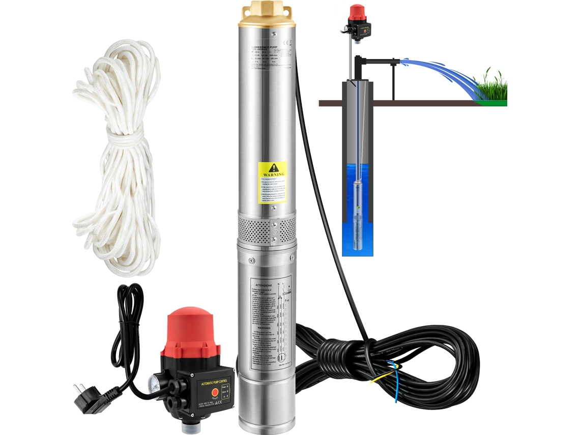 Bomba de agua sumergible Succebuy de 750 W y 105 l/min para pozo con interruptor de 230 V