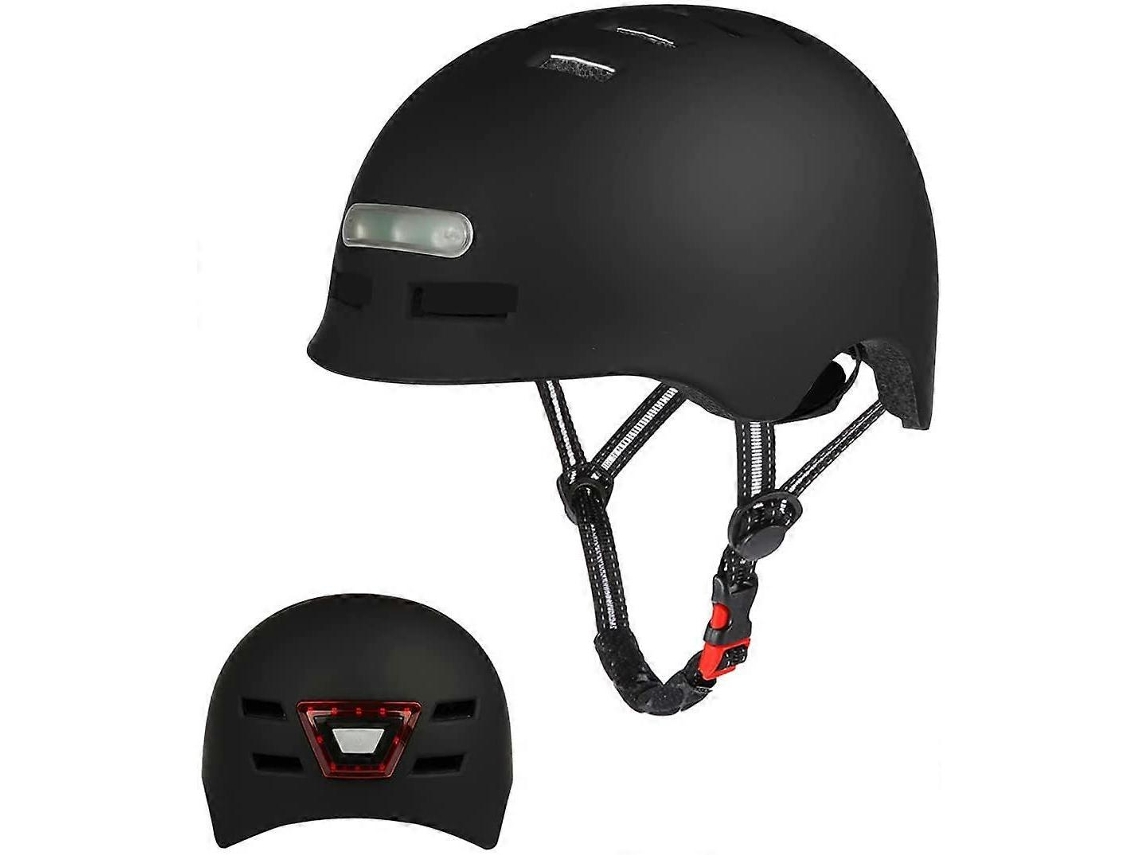Casco De Bicicleta (negro) Con Luz Led Trasera, Luz De Advertencia De 4 Modos Y Carga Usb.