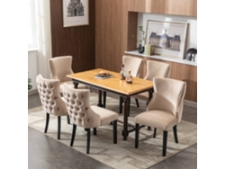 Juego De 6 Sillas Góndola De Terciopelo - Patas De Madera Maciza - Beige
