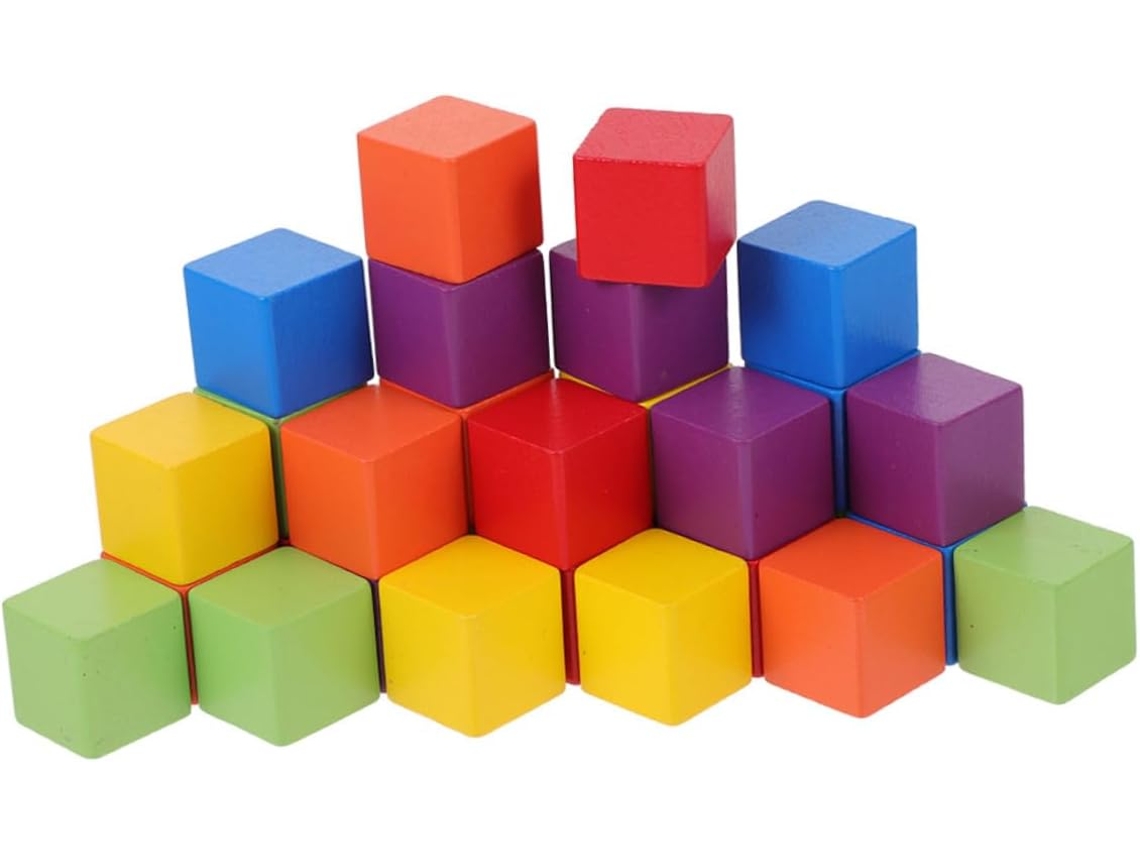 Bloques de construcción educativos y coloridos para niños y niñas, 2 cm, madera de haya, 60 piezas. CHABERLU